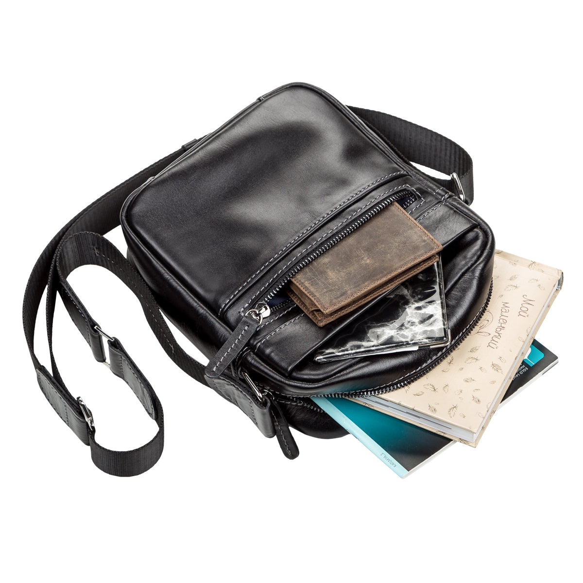 Men's Leather Bag SHVIGEL 11088 Black Natural Leather Ukraine Made Quality