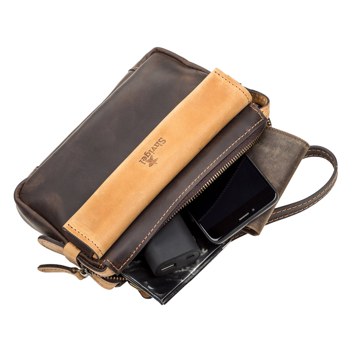 Men's Leather Clutch SHVIGEL 11086 Brown - Handmade Natural Leather from Ukraine