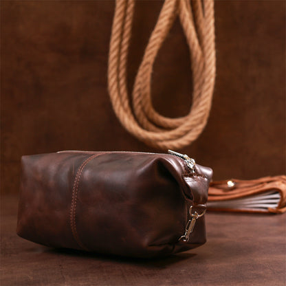 Vintage Leather Cosmetic Bag SHVIGEL 16398 Brown - Natural Leather, Made in Ukraine