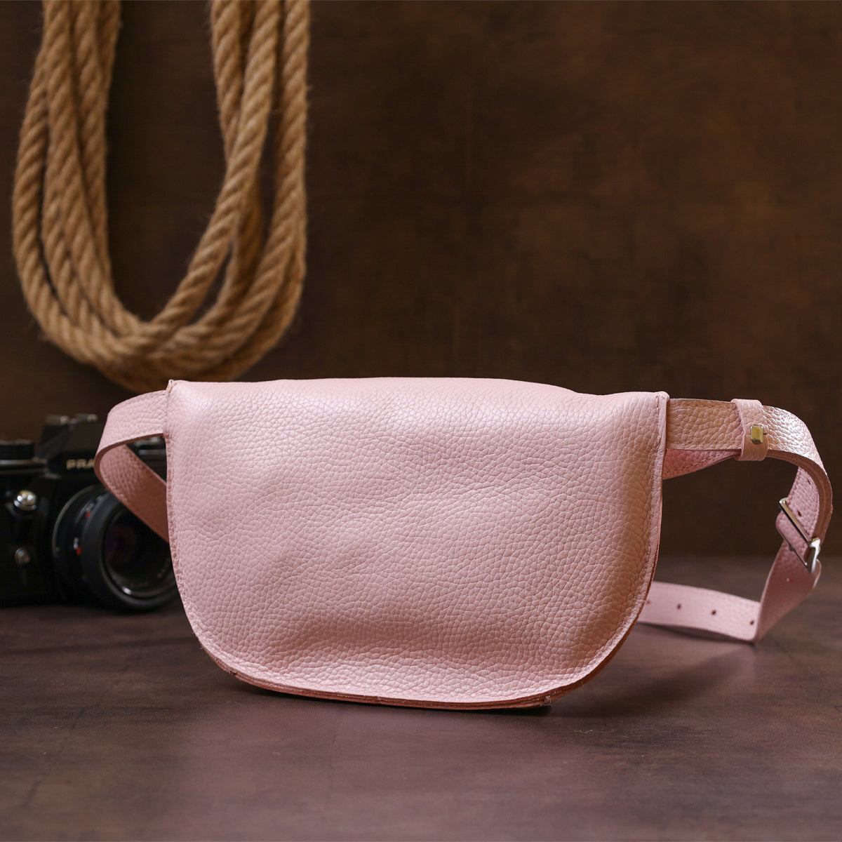 Women's Leather Banana Bag SHVIGEL 16375 Pink Natural Leather Durable Design