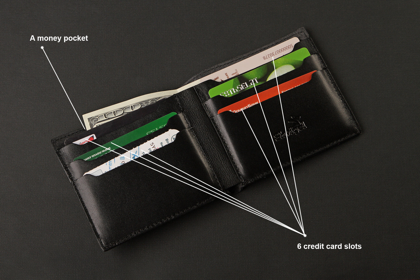 Leather Wallet SHVIGEL 13790 Black Genuine Leather Handmade in Ukraine