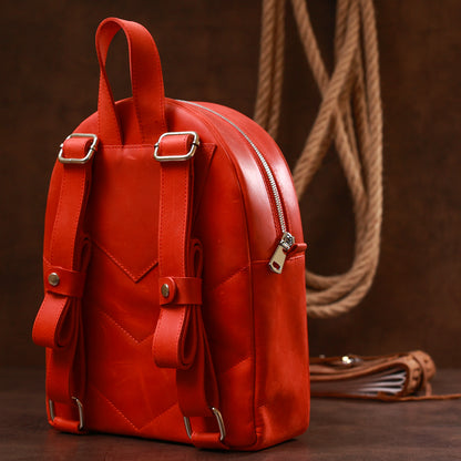 Vintage Compact Women's Backpack SHVIGEL 16312 Red Genuine Leather, Made in Ukraine