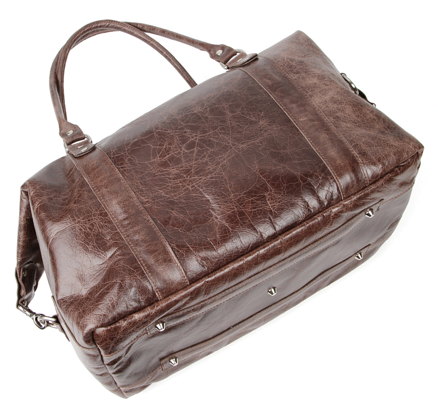 Brown SHVIGEL Travel Bag 00905 - Genuine Leather, Made in Ukraine