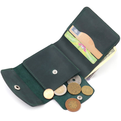 Vintage Leather Wallet SHVIGEL 16615 Green Made in Ukraine, Genuine Leather