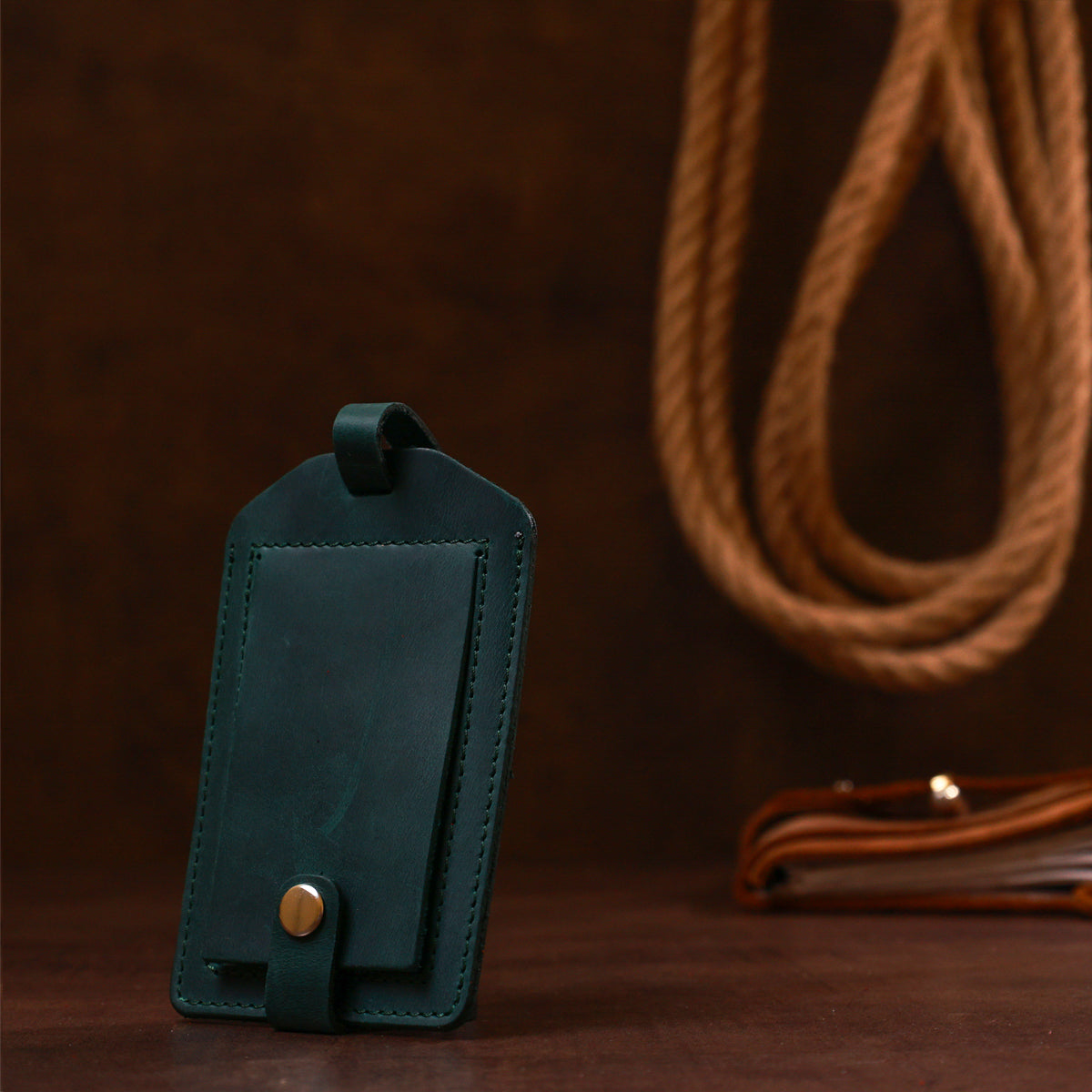 Matte Leather Luggage Tag SHVIGEL 16557 Green Natural Leather for Travel