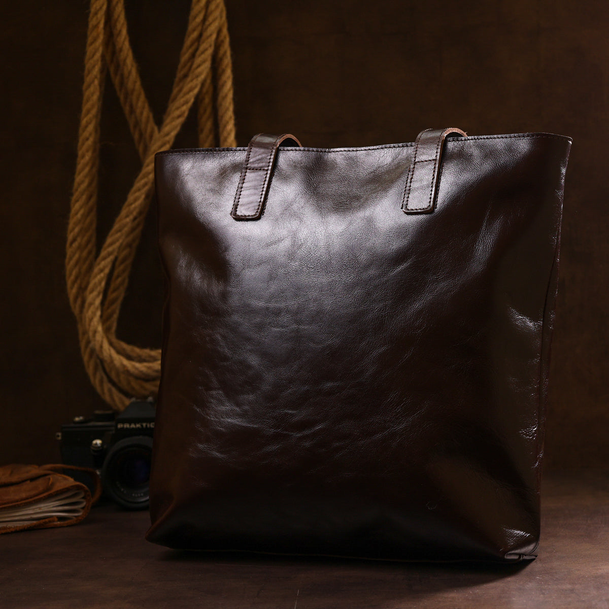 Leather Women's Tote Bag SHVIGEL 16370 Brown Natural Leather Ukrainian Craftsmanship