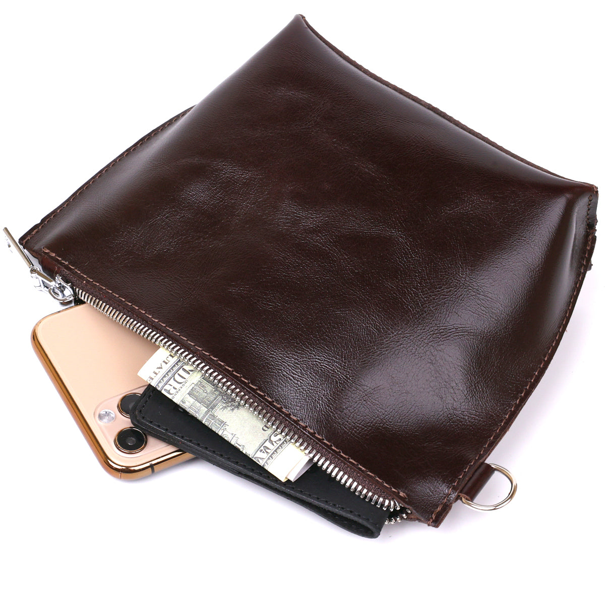 Leather Cosmetic Bag SHVIGEL 16414 Brown - Natural Leather, Compact Design for Essentials
