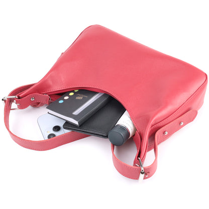 Bright Leather Baguette Bag with Adjustable Strap SHVIGEL 22832 Red, Made in Ukraine