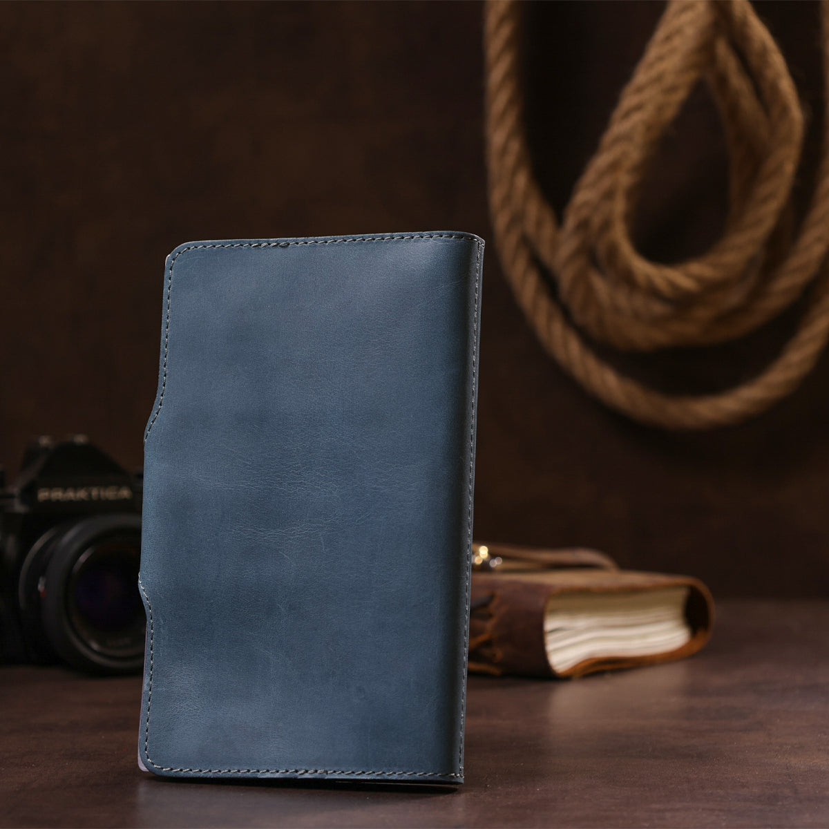 Large SHVIGEL Business Card Holder 13906 Blue Genuine Leather for Visiting Cards