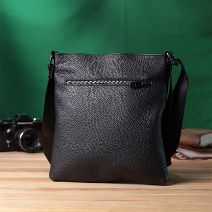 Men's Shoulder Leather Bag by SHVIGEL, Model 22850, Black, Natural Leather Finish
