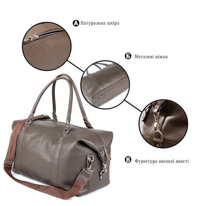 Travel Bag SHVIGEL 00889 Gray Genuine Leather Made in Ukraine