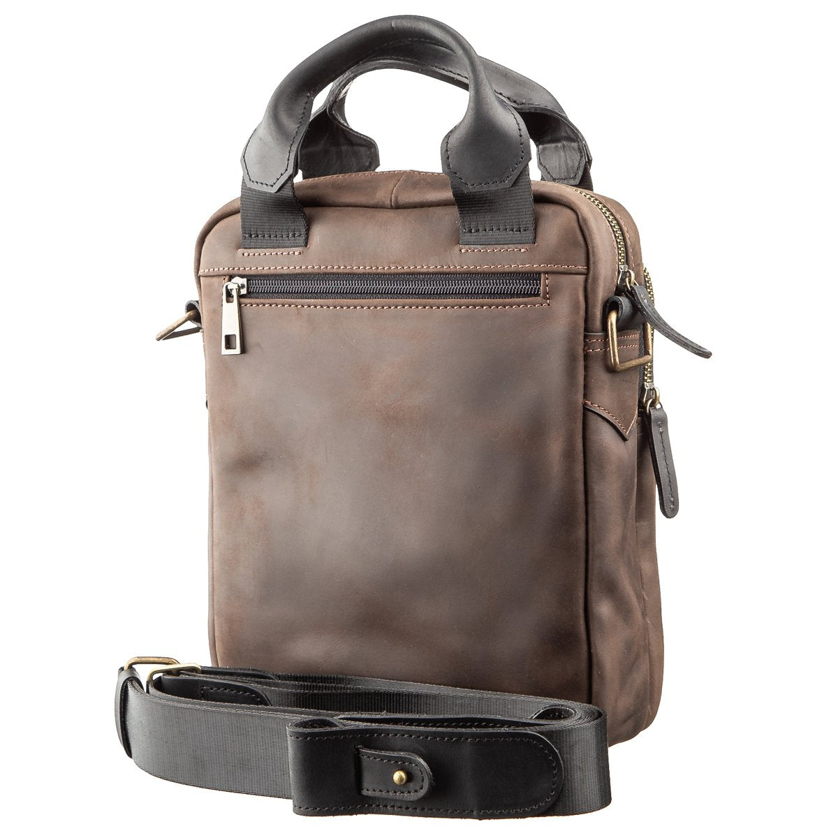 Men's Vintage Leather Bag SHVIGEL 11182 Brown and Black Combination, Ukraine Made