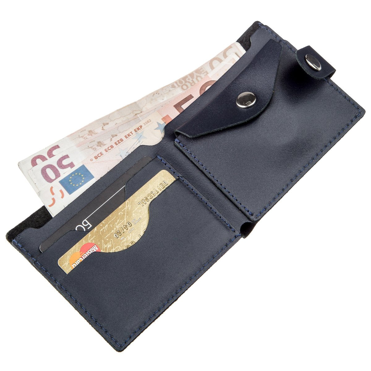 Men's Leather Wallet with Coin Pocket SHVIGEL 16212 Blue - Genuine Leather, Ukraine Made