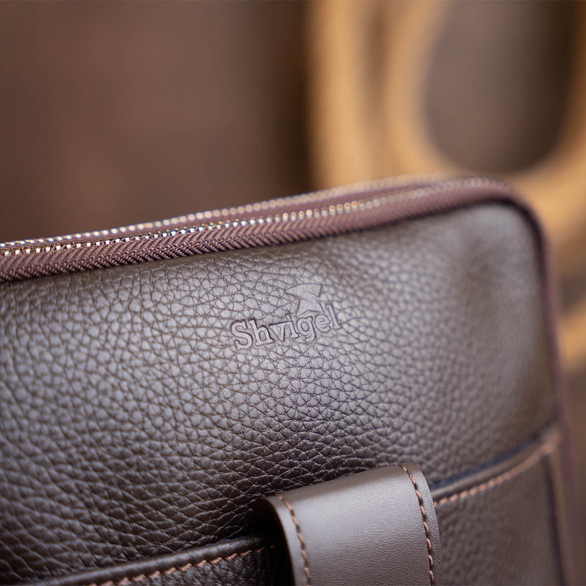 Men's Leather Flotar Tablet Bag SHVIGEL 11286 Brown with Two Compartments