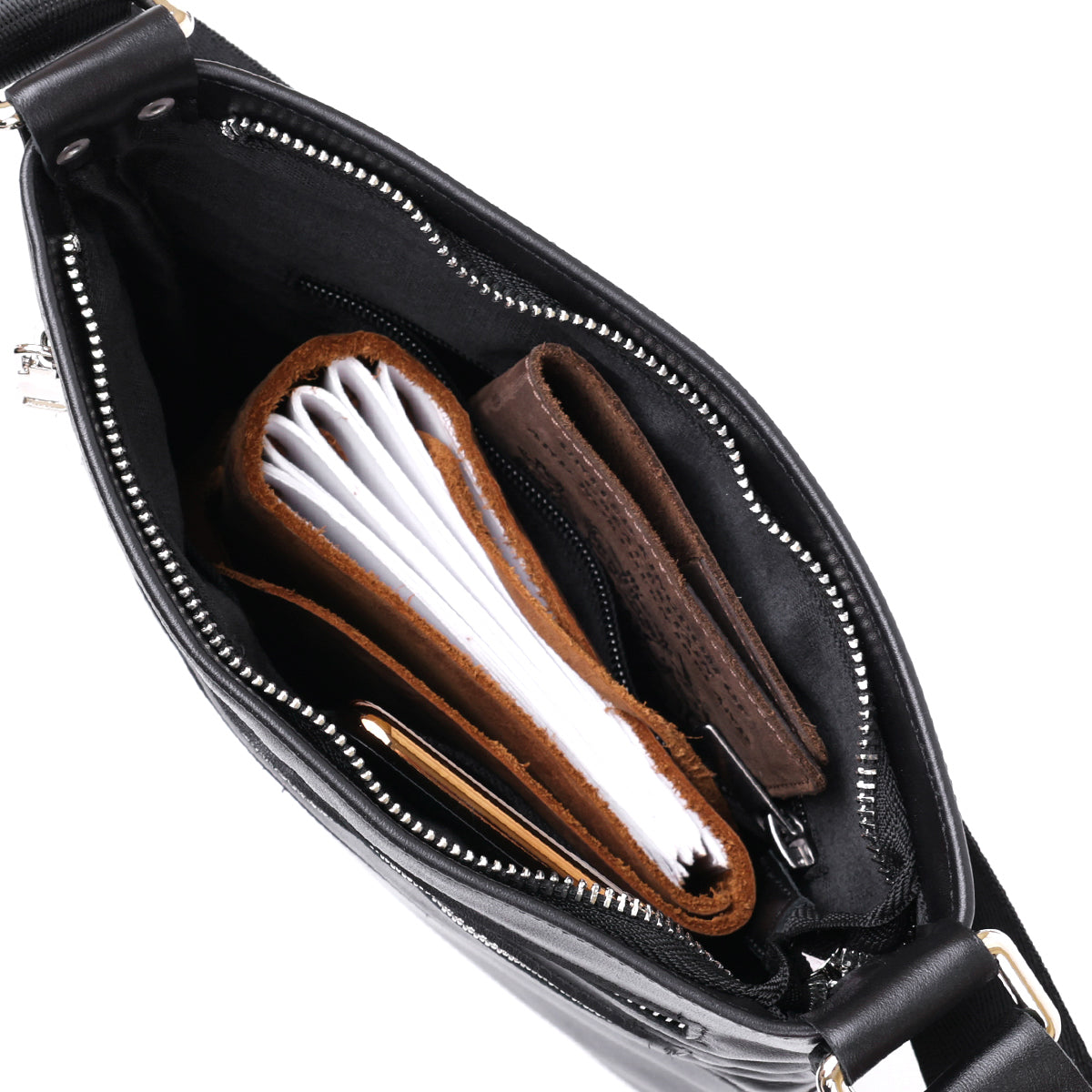 Men's Leather Shoulder Bag SHVIGEL 11602 Black Natural Leather Handmade Ukraine