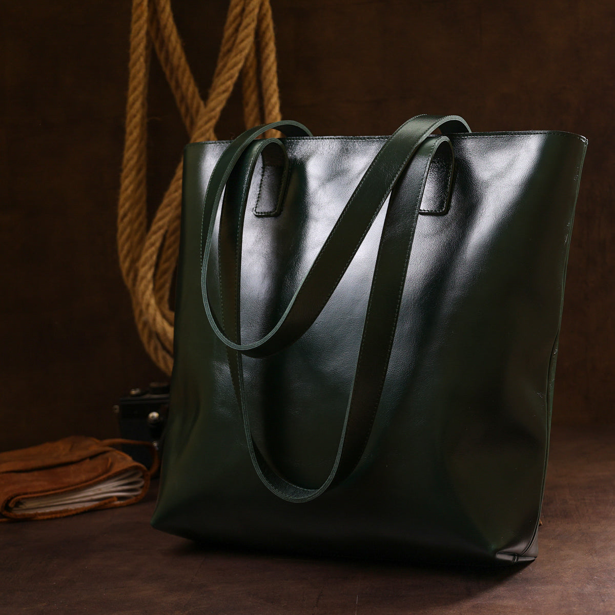 Leather Women's Shopper Bag SHVIGEL 16367 Green Made in Ukraine Genuine Leather