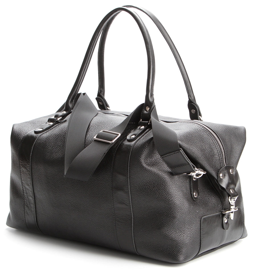 Travel Bag SHVIGEL 00881 Black Natural Leather Handmade in Ukraine