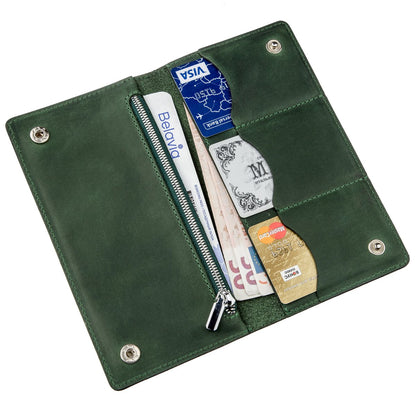 Unisex Vertical Wallet SHVIGEL 16197 Green Crazy Horse Leather Made in Ukraine