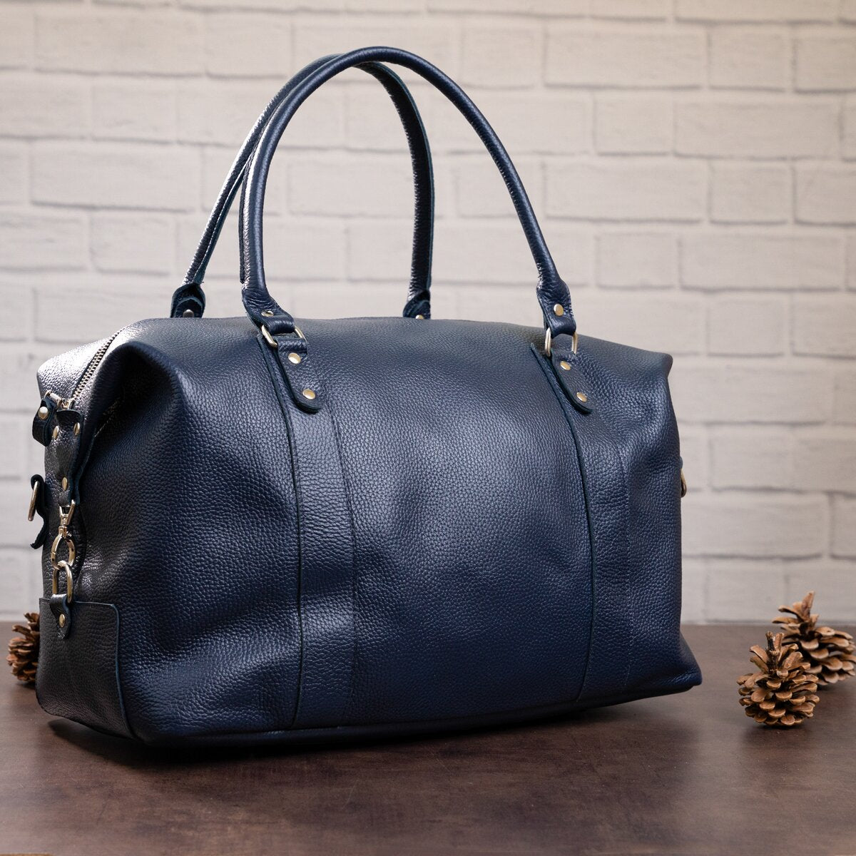 Travel Bag SHVIGEL 00888 Blue Natural Leather Made in Ukraine, Stylish Design