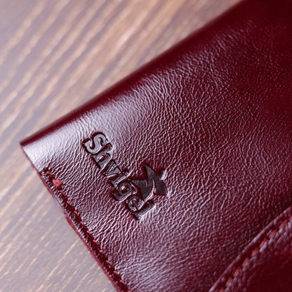 Glossy Leather Women's Wallet SHVIGEL 16620 Cherry Red Made in Ukraine Natural Leather