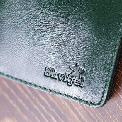 Leather Practical Wallet SHVIGEL 16608 Green Made in Ukraine Genuine Leather