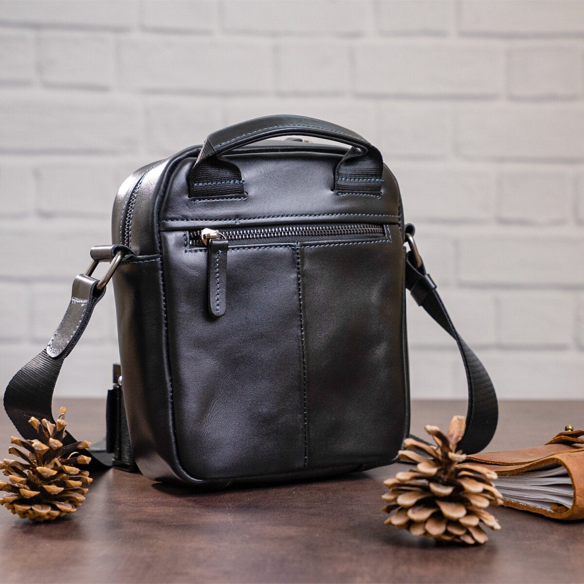 Men's Leather Bag SHVIGEL 11088 Black Natural Leather Ukraine Made Quality