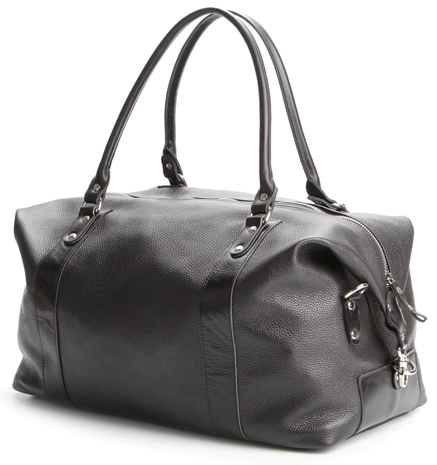 Travel Bag SHVIGEL 00881 Black Natural Leather Handmade in Ukraine