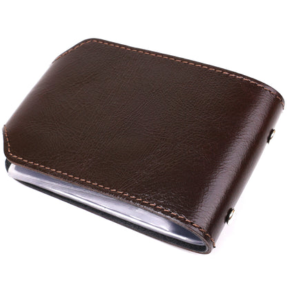 Horizontal Business Card Holder SHVIGEL 13914 Leather Brown Natural Skin Ideal for Visiting Cards