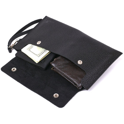 Leather Travel Cosmetic Bag SHVIGEL 16416 Black Natural Leather Durable Design