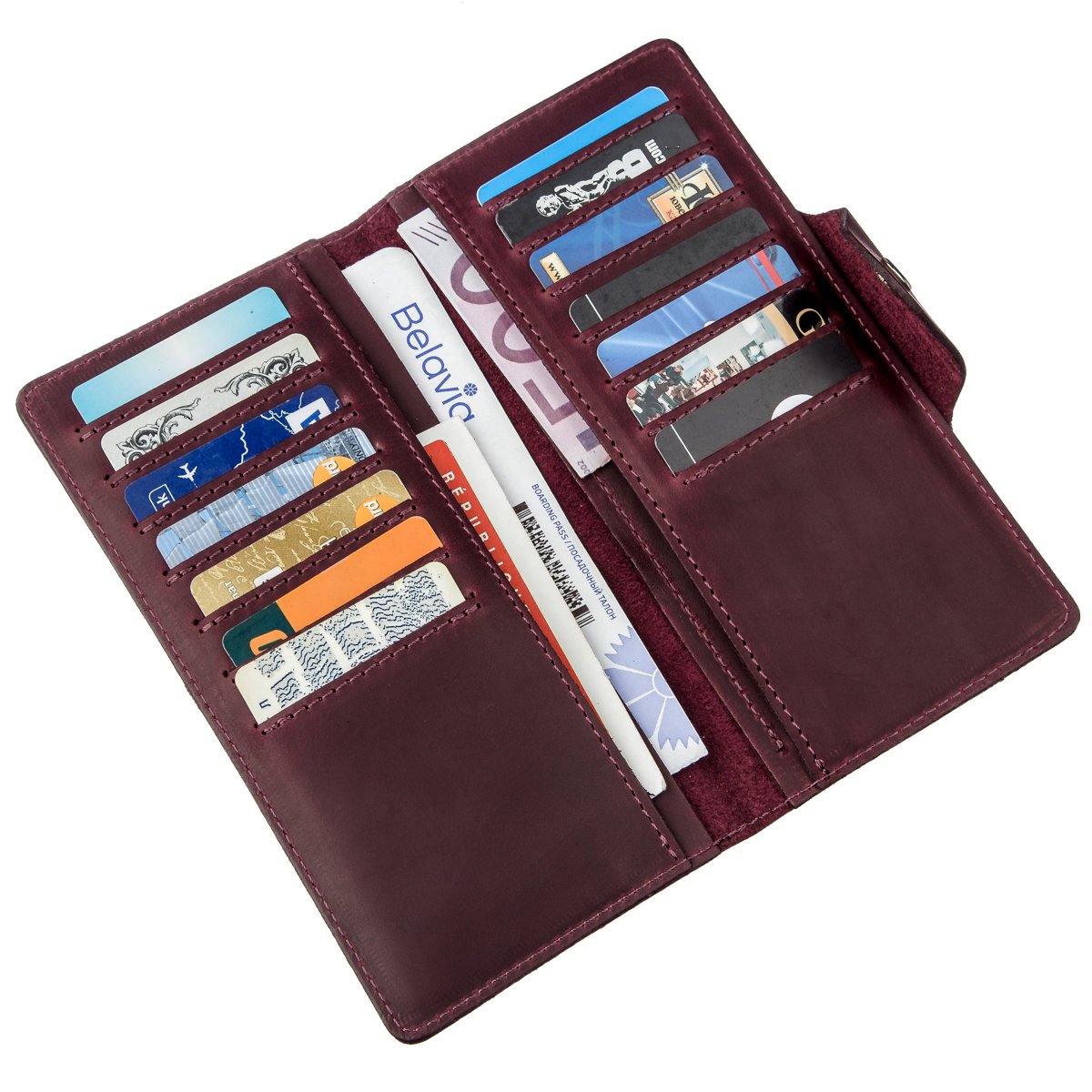Vertical Women's Wallet SHVIGEL 16178 Vintage Leather with Buttons Burgundy, Made in Ukraine