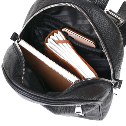 Compact Women's Backpack SHVIGEL 16317 Natural Leather Black Color Stylish Design