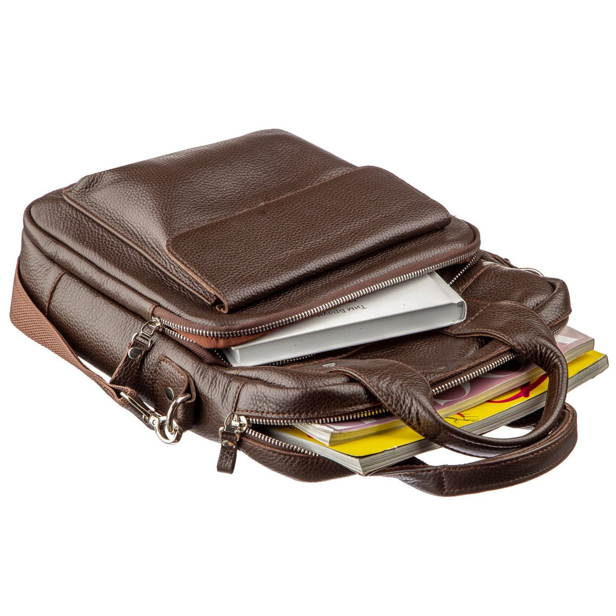 High-Quality SHVIGEL Vertical Men's Bag A4 Format 11168 Brown Flotar Genuine Leather