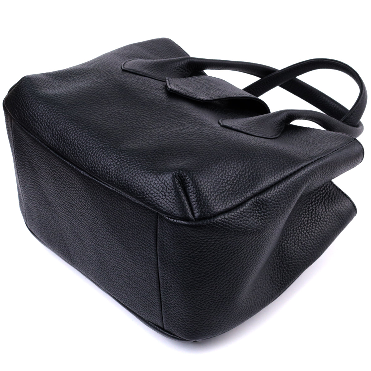 Leather Handbag by SHVIGEL 22829 - Elegant Black Design with Two Handles from Ukraine