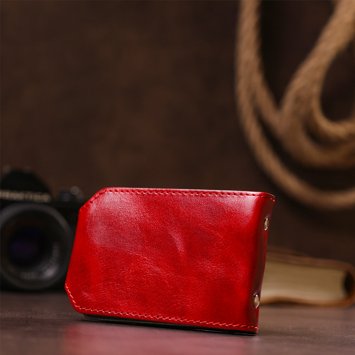 Horizontal Business Card Holder SHVIGEL 13913 Leather Red Natural Leather, Ukraine