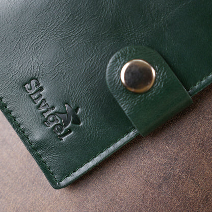 Practical SHVIGEL Leather Wallet 16504 Green - Natural Leather, Made in Ukraine