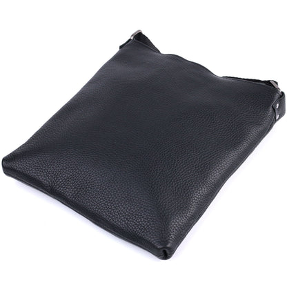 Men's Shoulder Leather Bag by SHVIGEL, Model 22850, Black, Natural Leather Finish