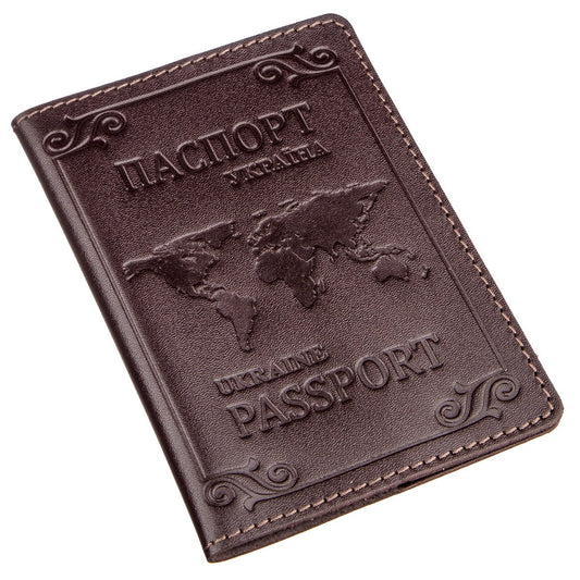 Leather Passport Holder with Card and Frame SHVIGEL 13983 Brown Natural Leather for Passport from Ukraine