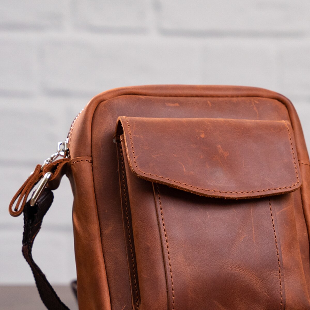 Vintage Leather Shoulder Bag SHVIGEL 11132 Natural Leather, Made in Ukraine