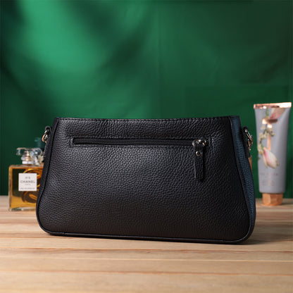 Women’s Baguette Bag with Chain and Detachable Strap, SHVIGEL 22837, Black, Grainy Leather