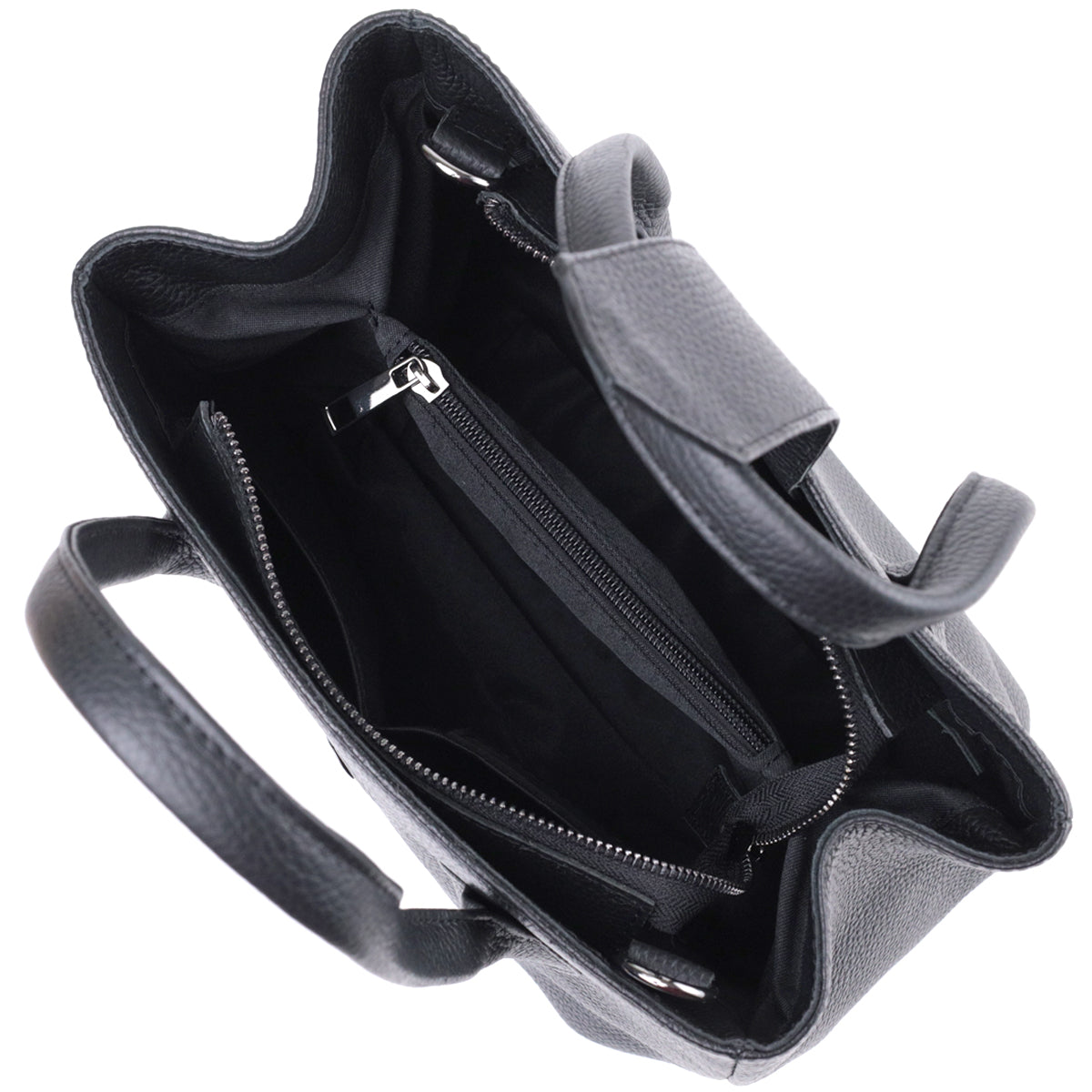 Leather Handbag by SHVIGEL 22829 - Elegant Black Design with Two Handles from Ukraine