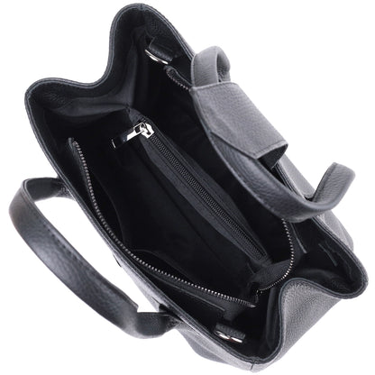 Leather Handbag by SHVIGEL 22829 - Elegant Black Design with Two Handles from Ukraine