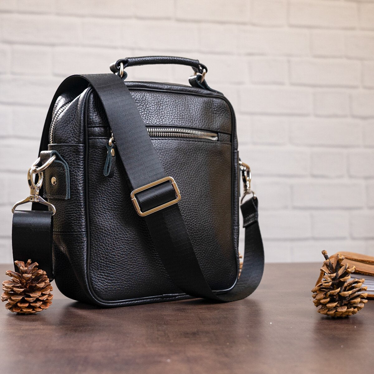 SHVIGEL Leather Bag 00875 High-Quality Black Genuine Leather Ukraine Crafted