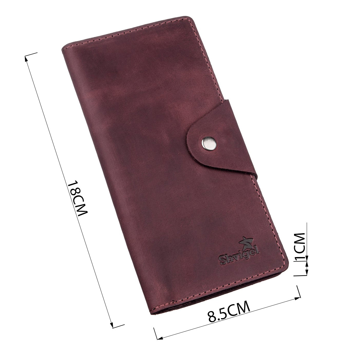 Vertical Women's Wallet SHVIGEL 16178 Vintage Leather with Buttons Burgundy, Made in Ukraine
