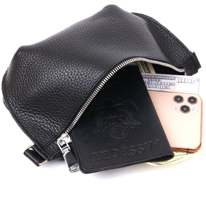 Leather Women's Banana Bag SHVIGEL 16373 Black Genuine Leather Durable Design