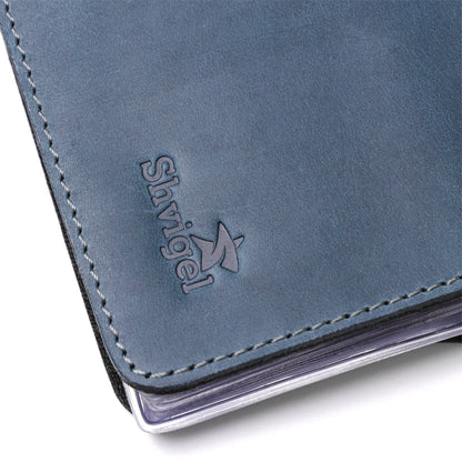 Large SHVIGEL Business Card Holder 13906 Blue Genuine Leather for Visiting Cards