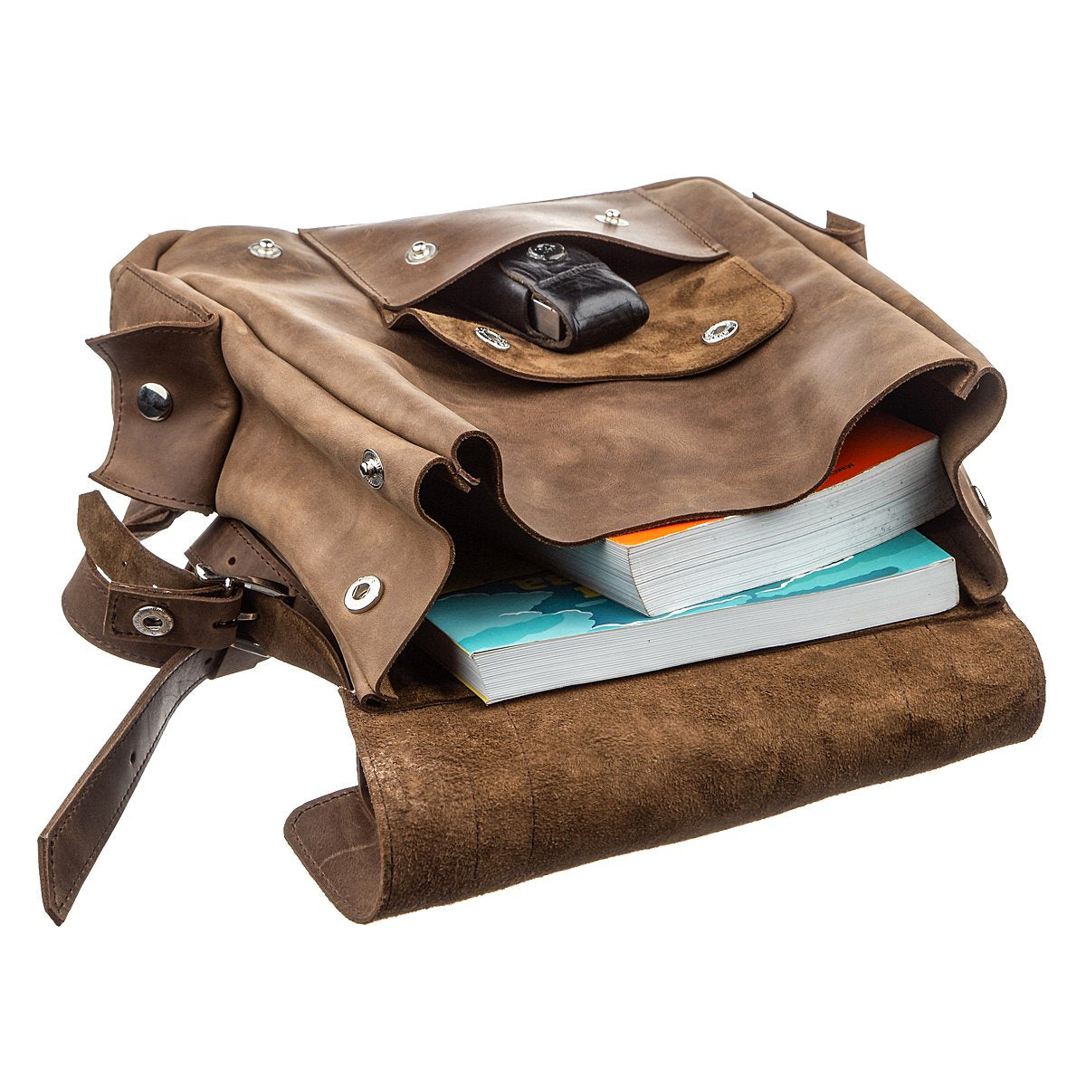 Unisex Crazy Horse Leather Backpack by SHVIGEL Model 13948 in Brown – Made in Ukraine, Natural Leather