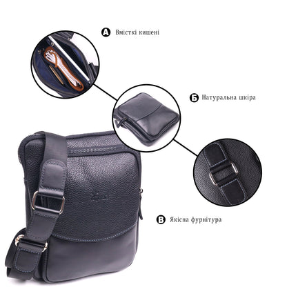 Men's Combination Leather Bag SHVIGEL 18720 Black - Premium Quality Ukrainian Craftsmanship