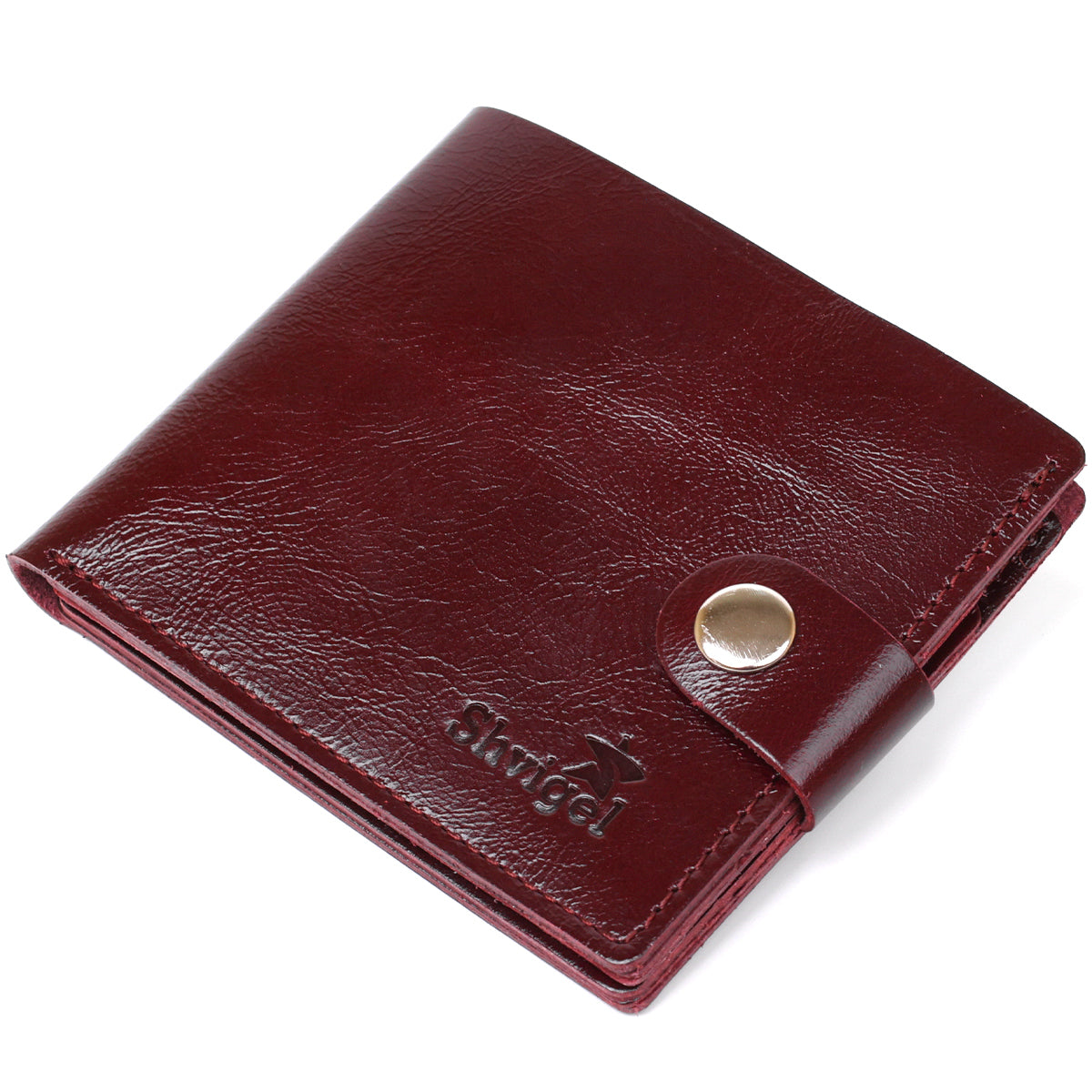 Glossy Leather Wallet for Women by SHVIGEL, Article 16463, Cherry Red, Genuine Leather