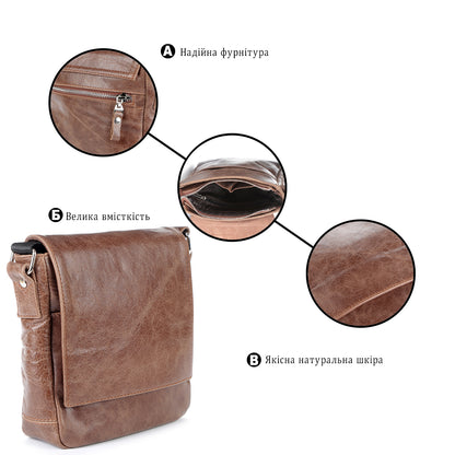 Leather Bag SHVIGEL 00978 Brown Genuine Leather Handmade in Ukraine