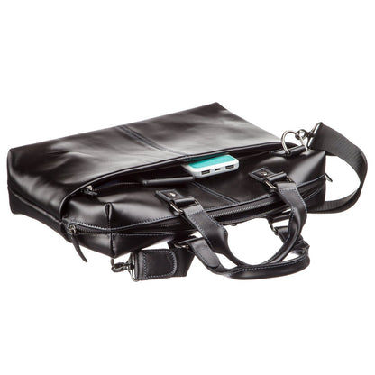 SHVIGEL Leather Laptop Bag 11248 Black Smooth Genuine Leather Design